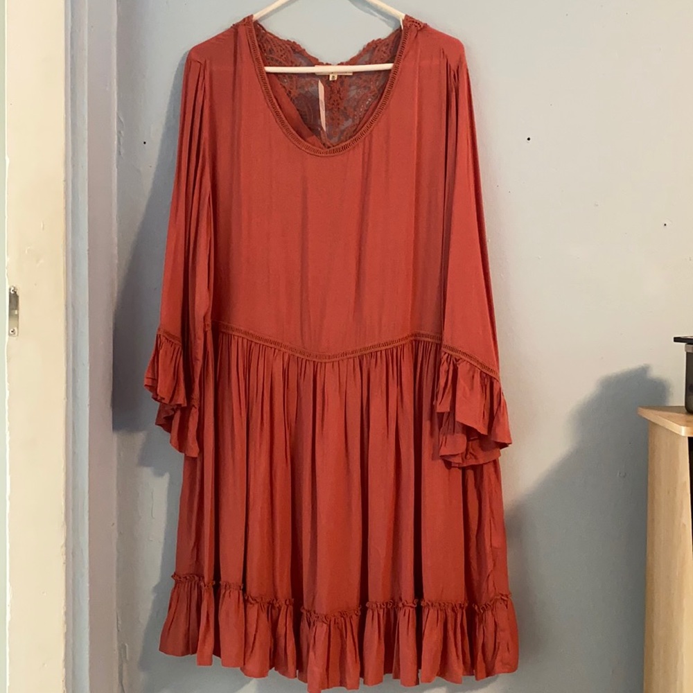 Indigo Soul Dress Bohemian Style Rust Orange XL